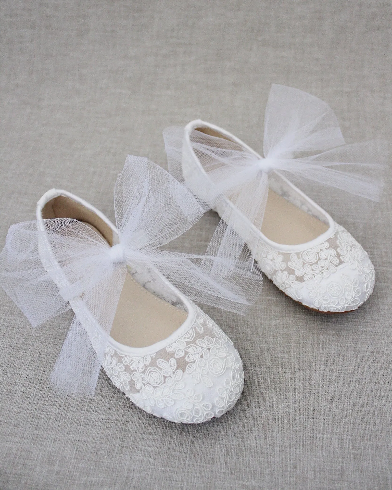 Crochet Lace Mary Jane Flats - Tulle Bow | Cute & Stylish Footwear