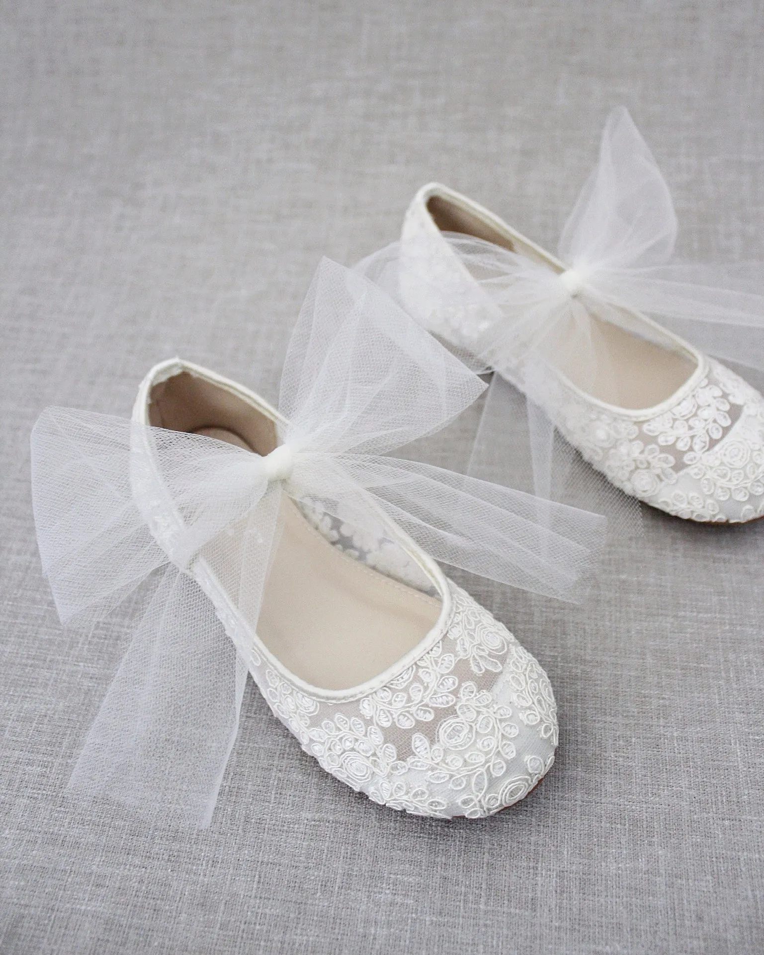 Crochet Lace Mary Jane Flats - Tulle Bow | Cute & Stylish Footwear