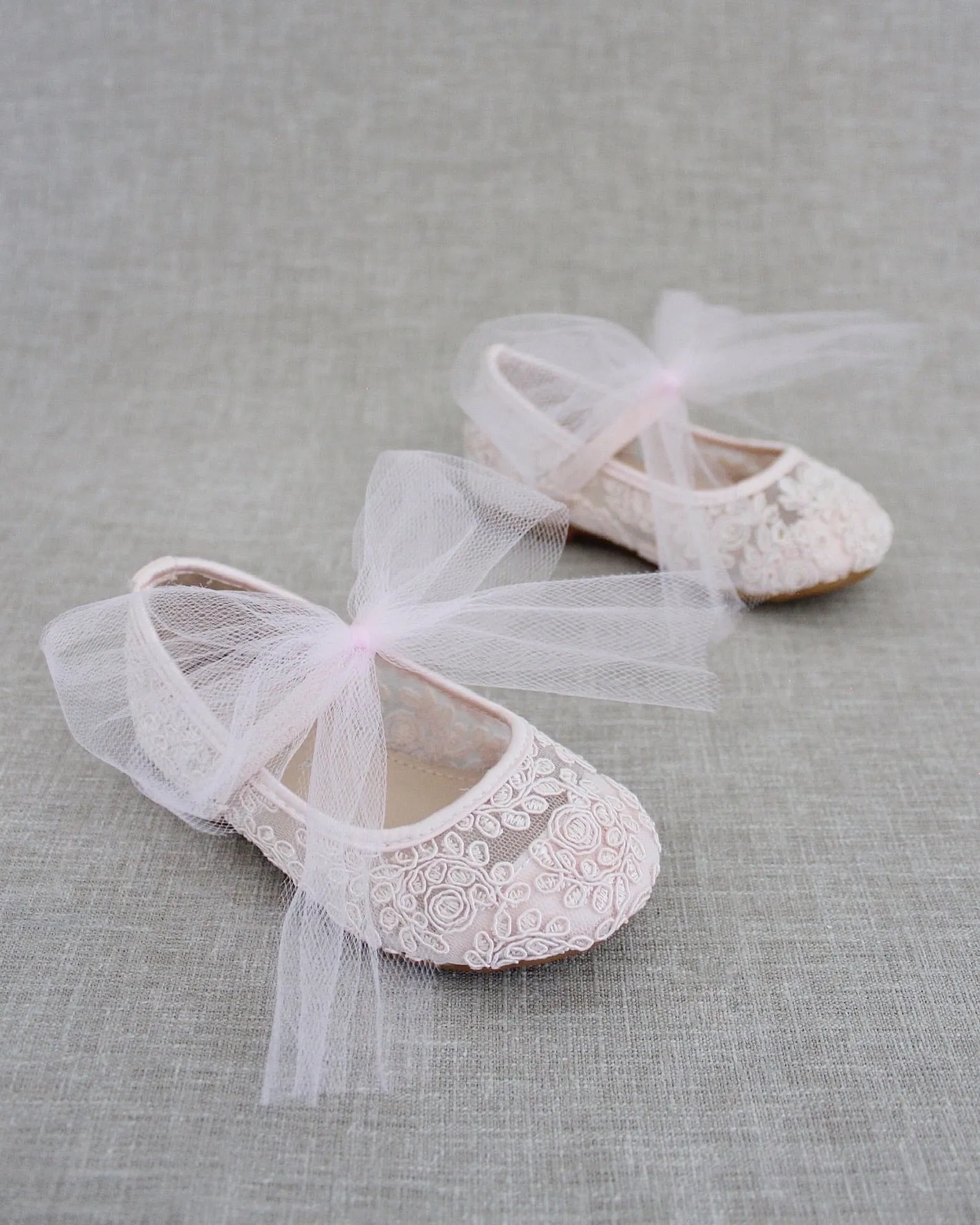 Crochet Lace Mary Jane Flats - Tulle Bow | Cute & Stylish Footwear