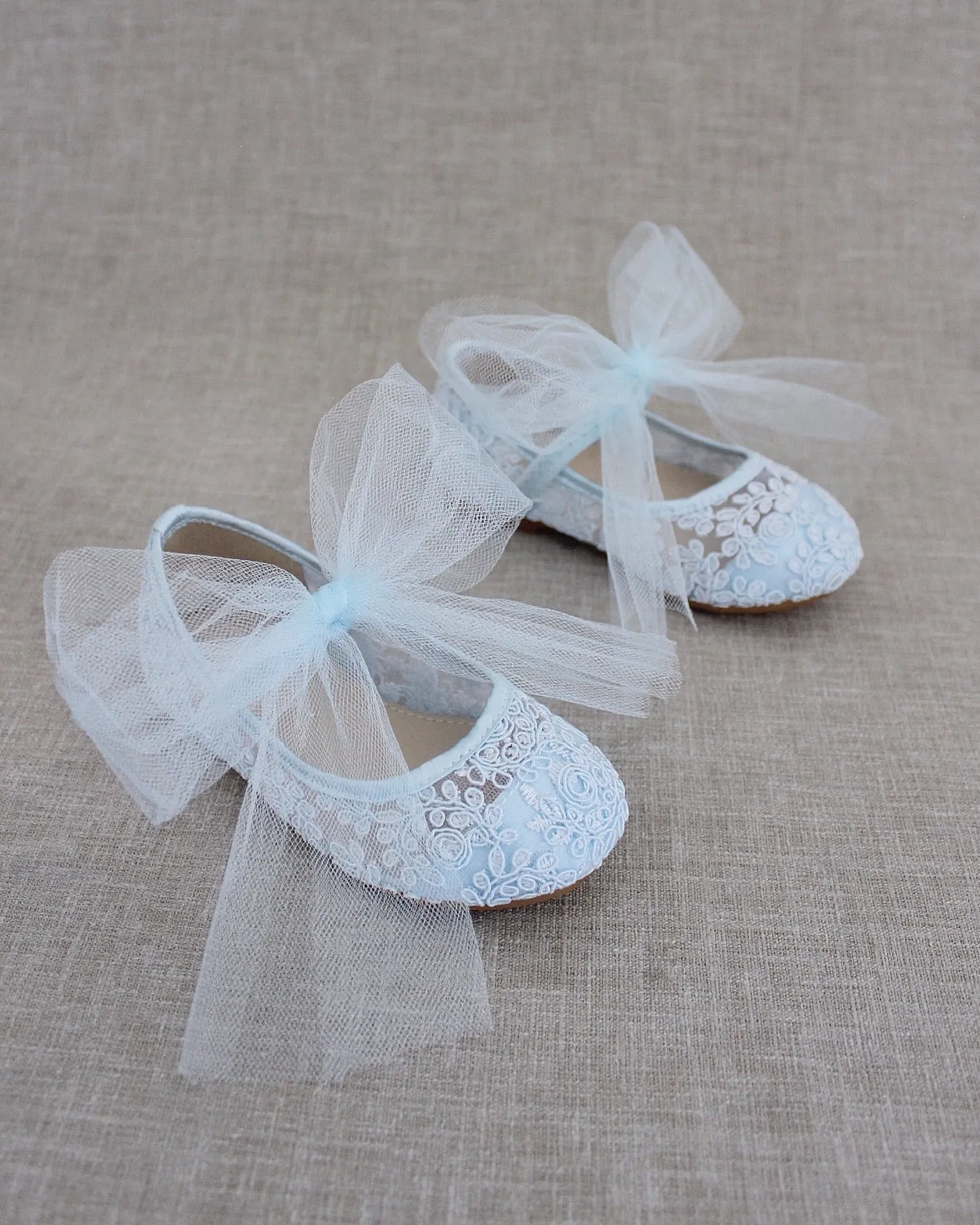 Crochet Lace Mary Jane Flats - Tulle Bow | Cute & Stylish Footwear