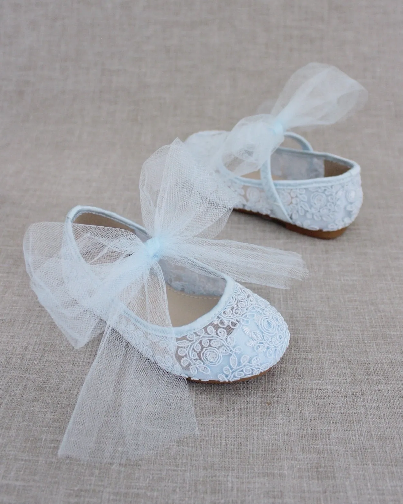 Crochet Lace Mary Jane Flats - Tulle Bow | Cute & Stylish Footwear