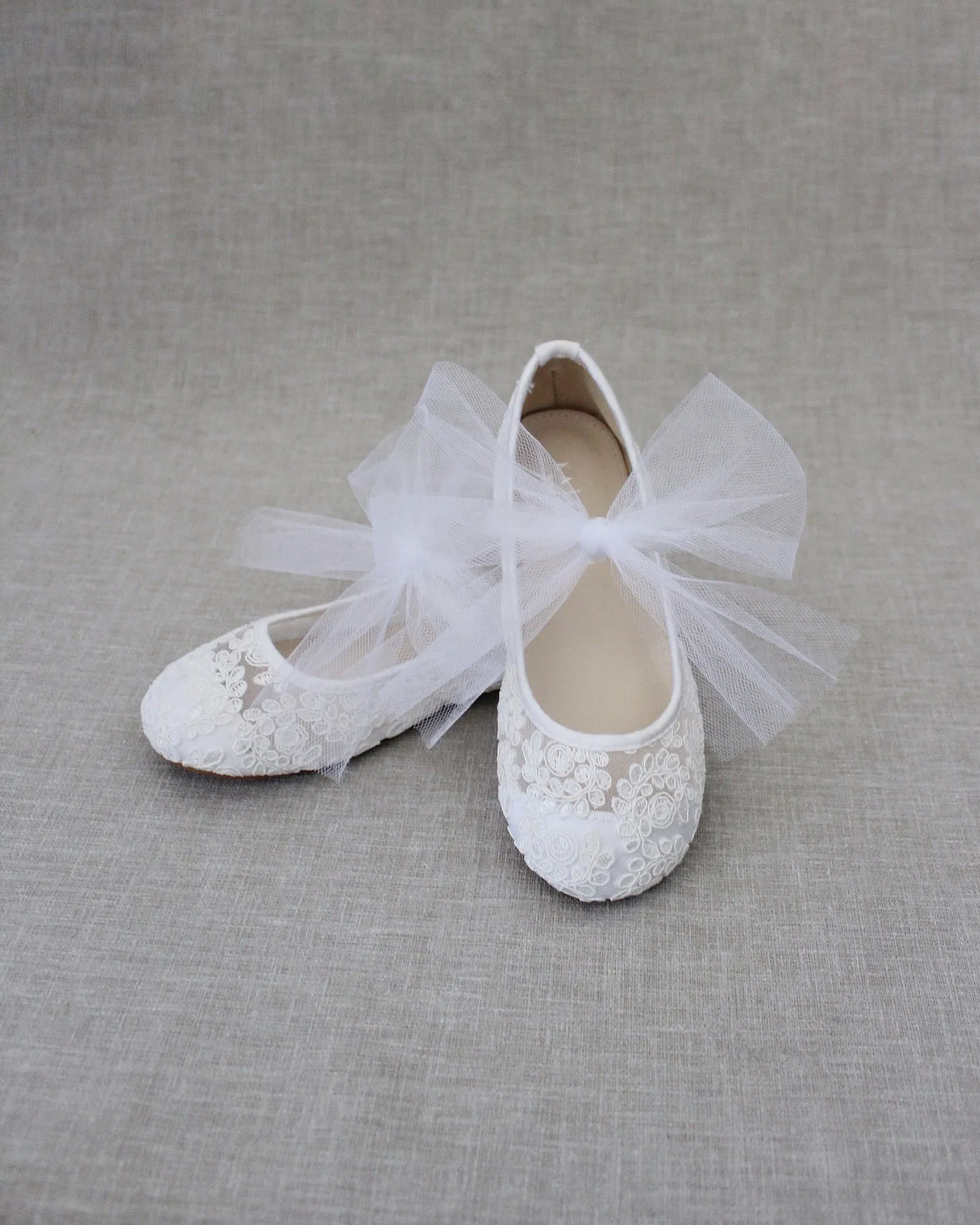 Crochet Lace Mary Jane Flats - Tulle Bow | Cute & Stylish Footwear