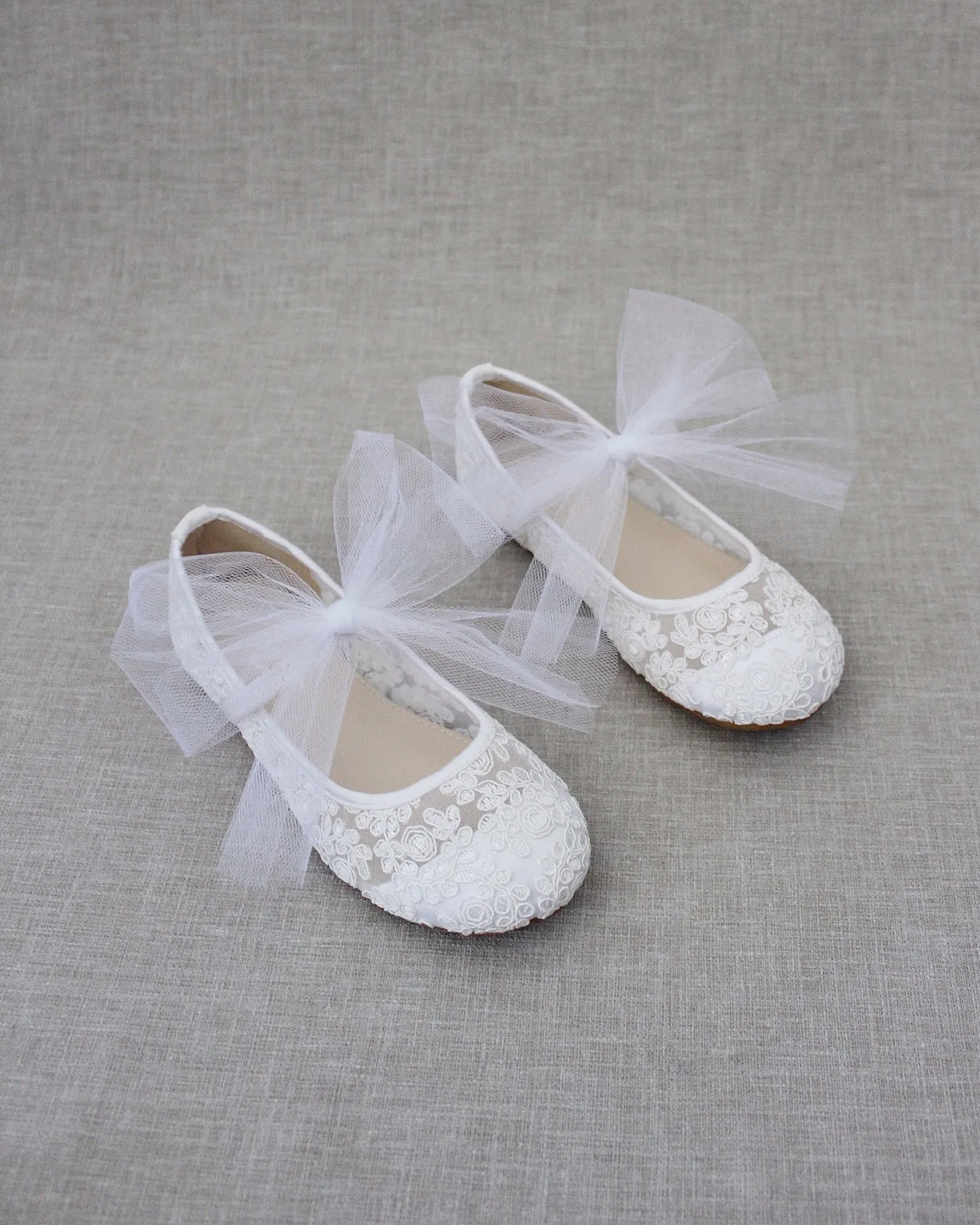 Crochet Lace Mary Jane Flats - Tulle Bow | Cute & Stylish Footwear