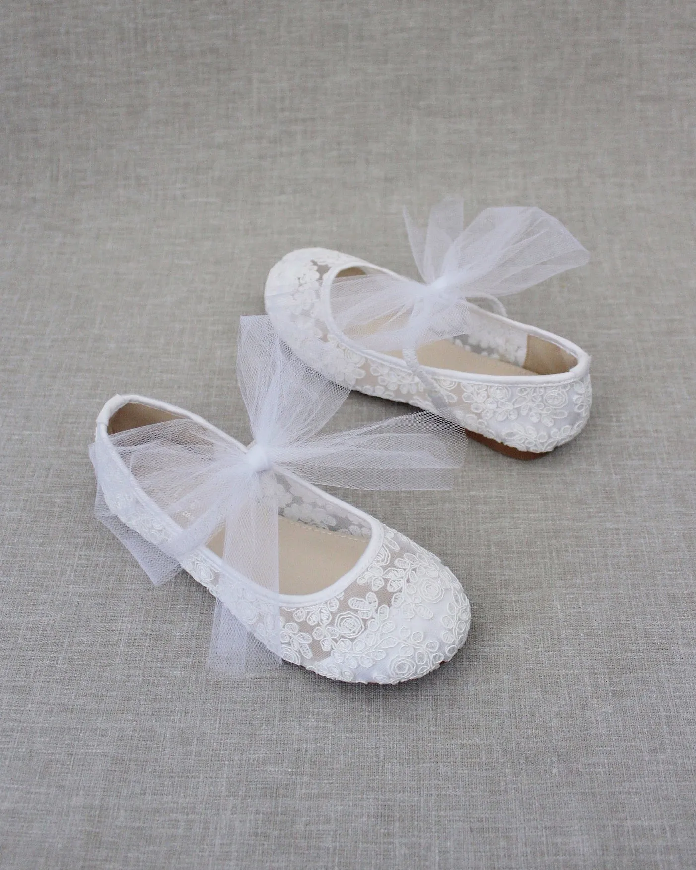 Crochet Lace Mary Jane Flats - Tulle Bow | Cute & Stylish Footwear