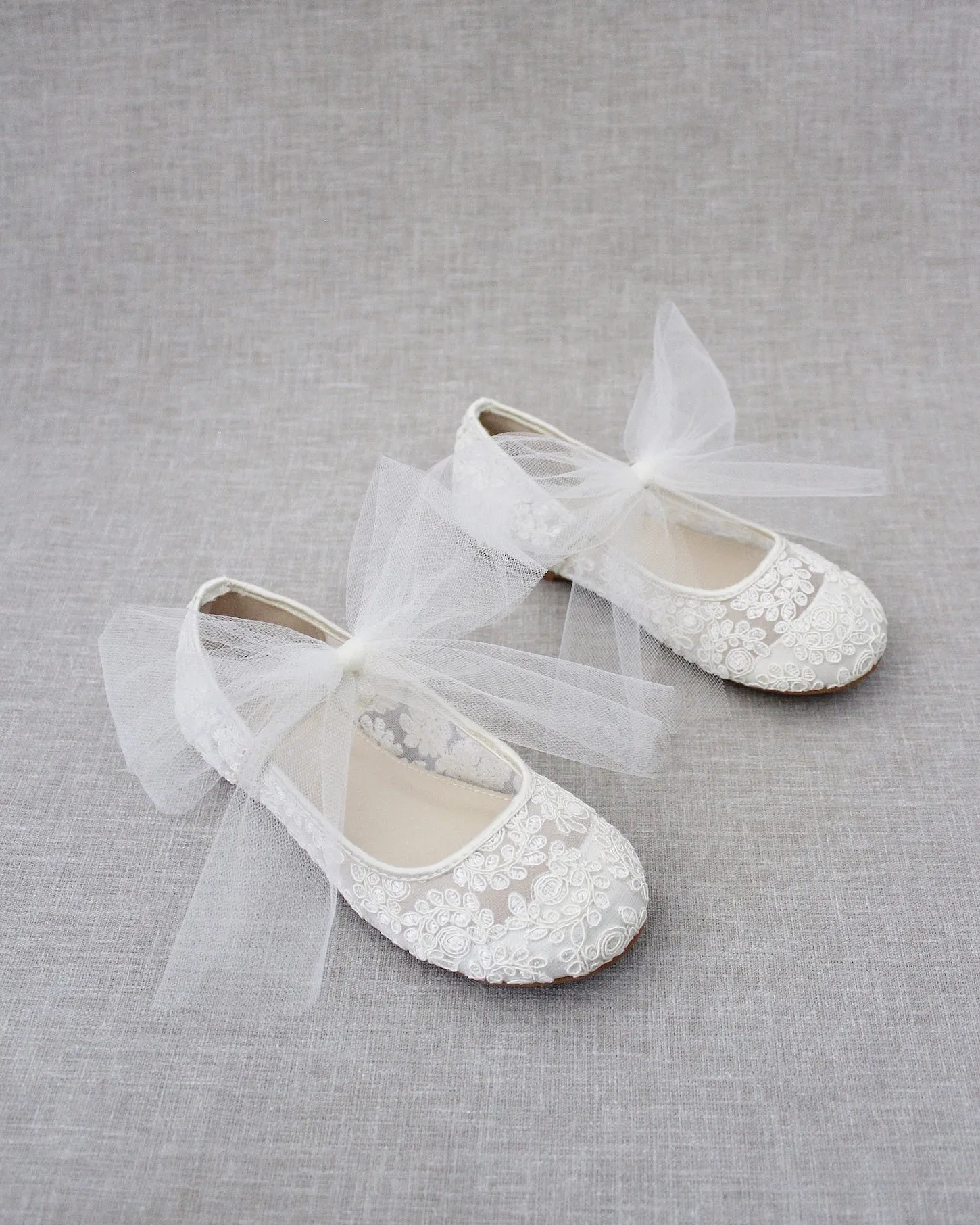 Crochet Lace Mary Jane Flats - Tulle Bow | Cute & Stylish Footwear