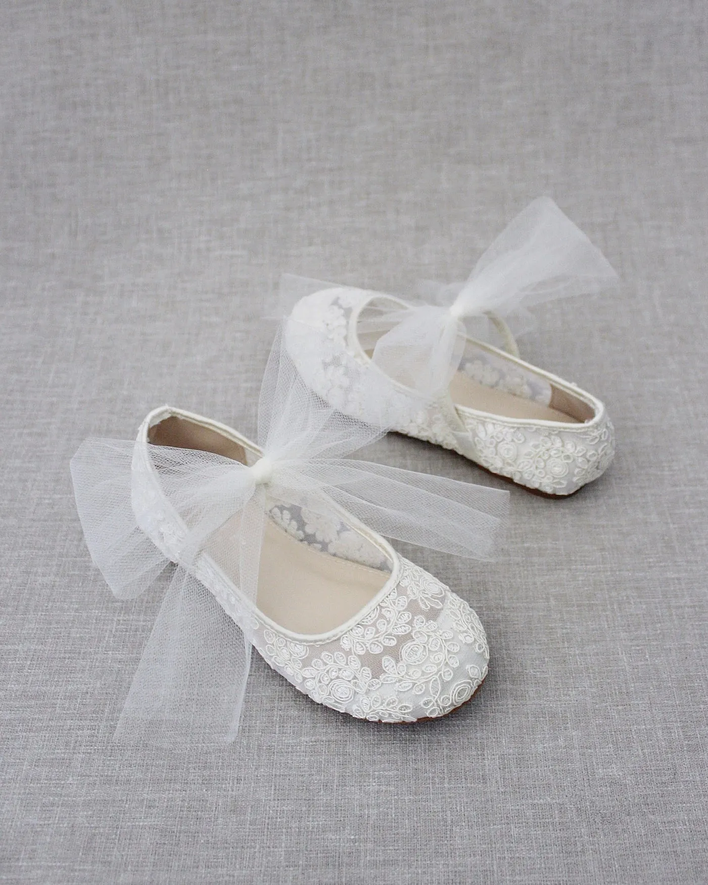 Crochet Lace Mary Jane Flats - Tulle Bow | Cute & Stylish Footwear