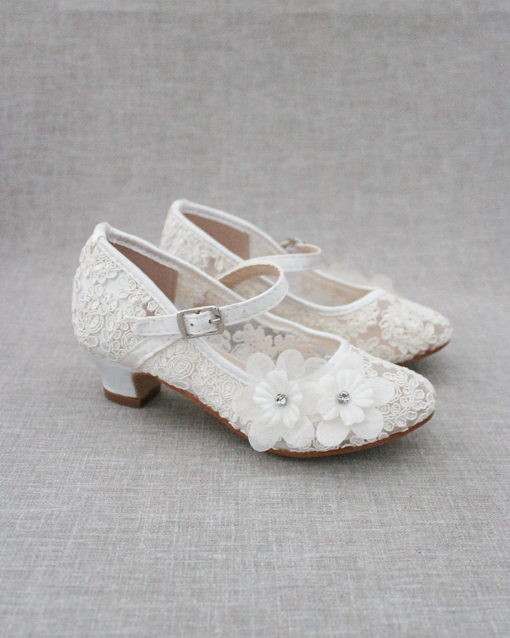 Crochet Lace Mary Jane Heels - Flower Applique