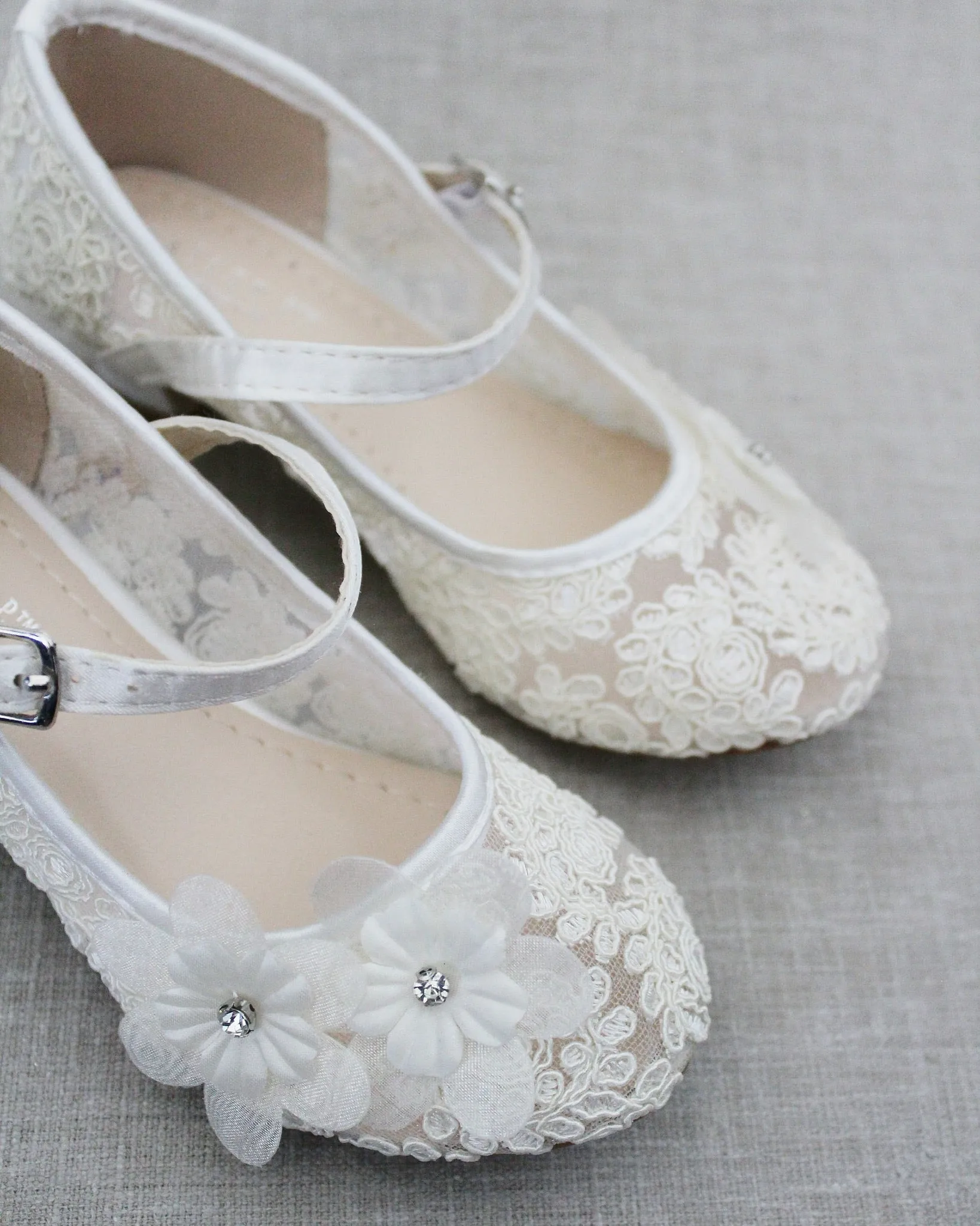 Crochet Lace Mary Jane Heels - Flower Applique