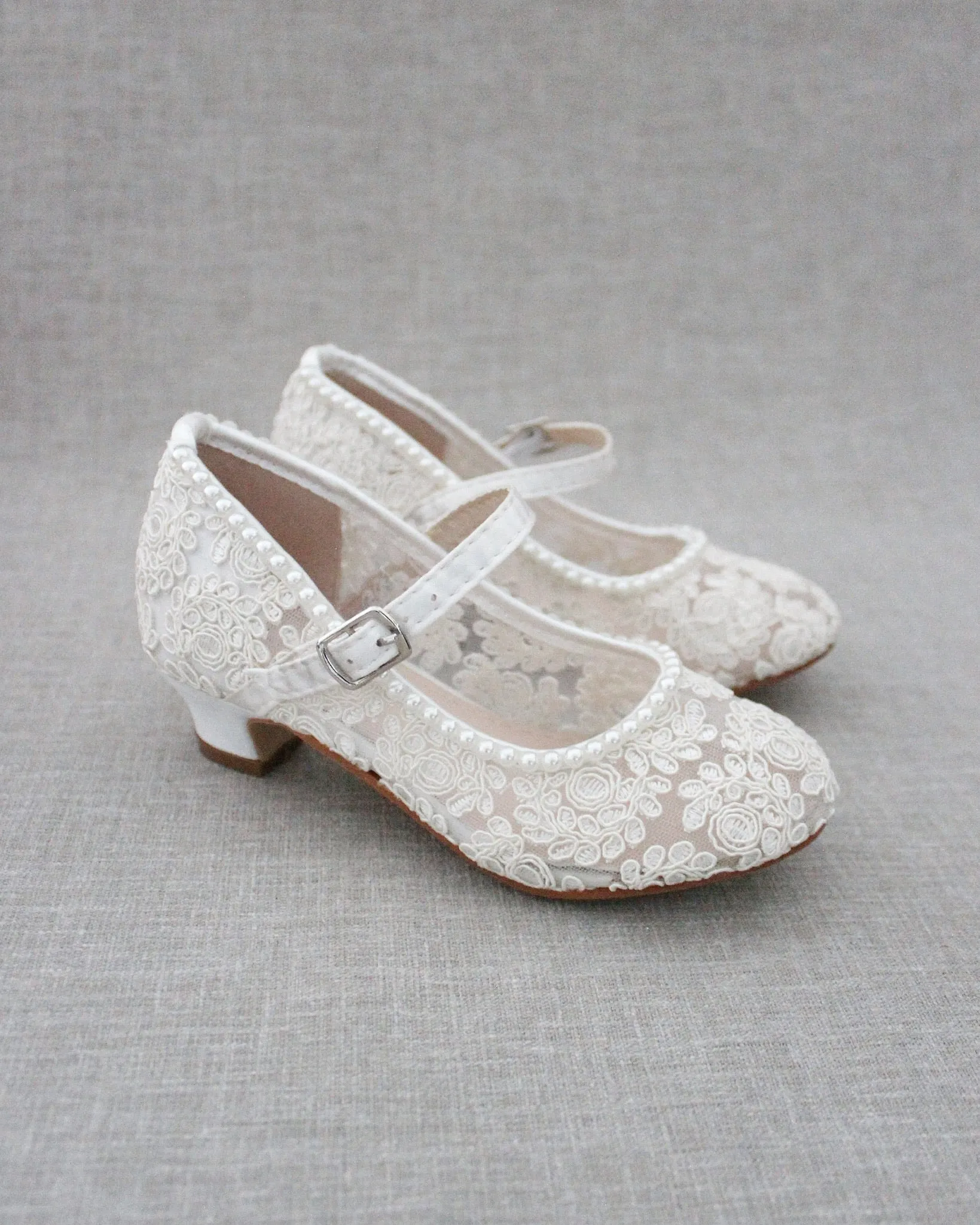 Crochet Lace Mary Jane Heels Mini Pearls