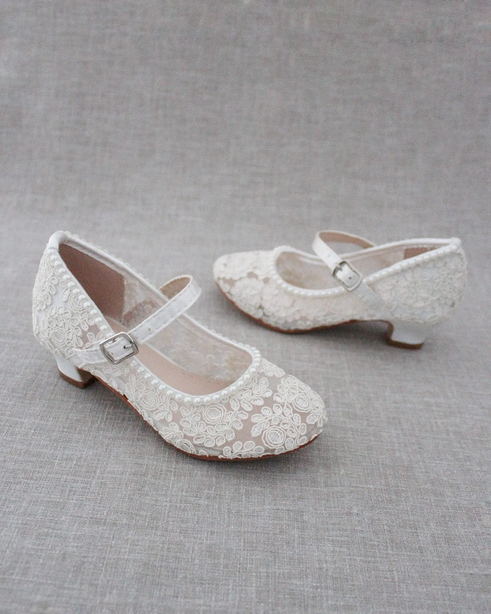 Crochet Lace Mary Jane Heels Mini Pearls