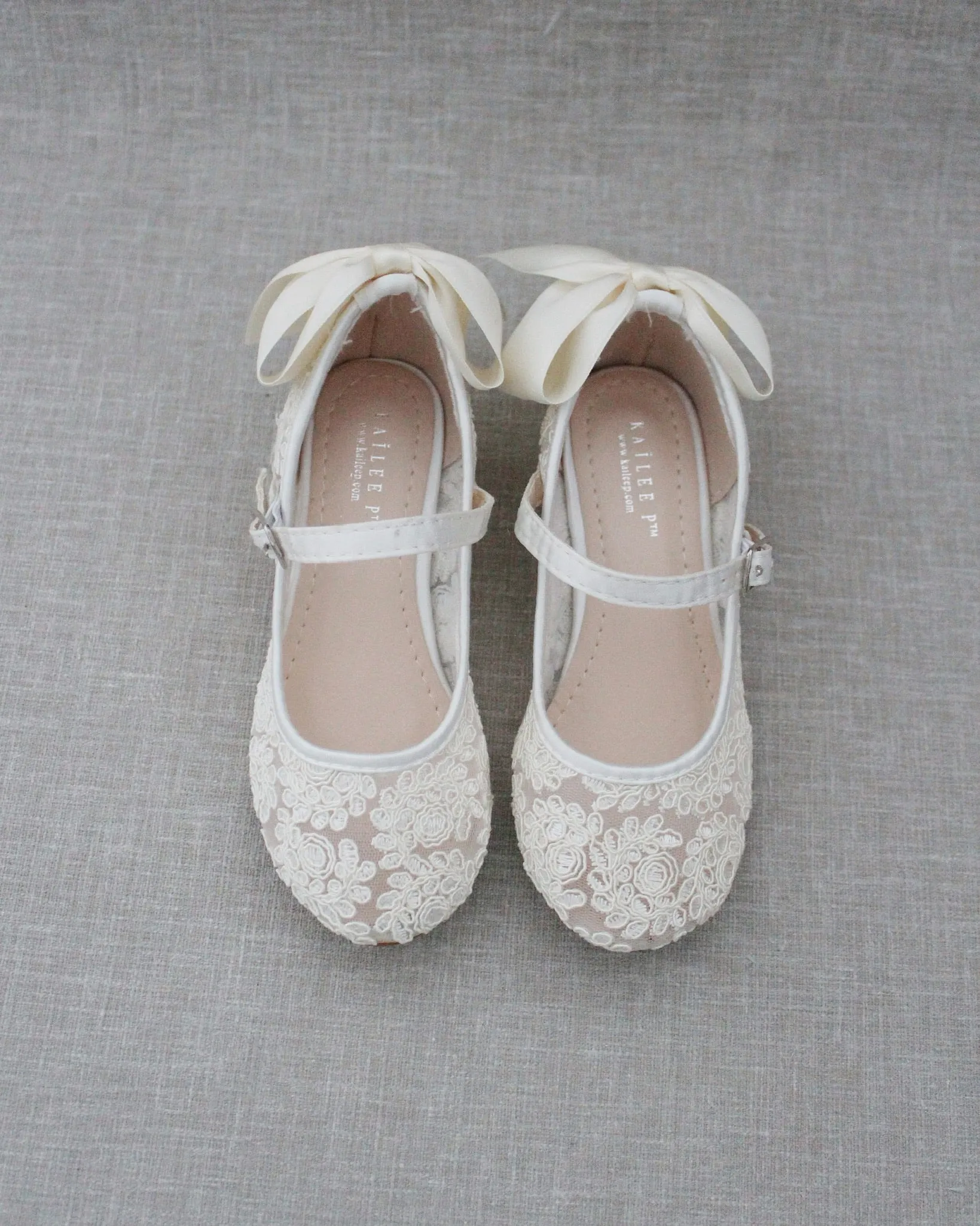 Crochet Lace Mary Jane Heels Satin Back Bow