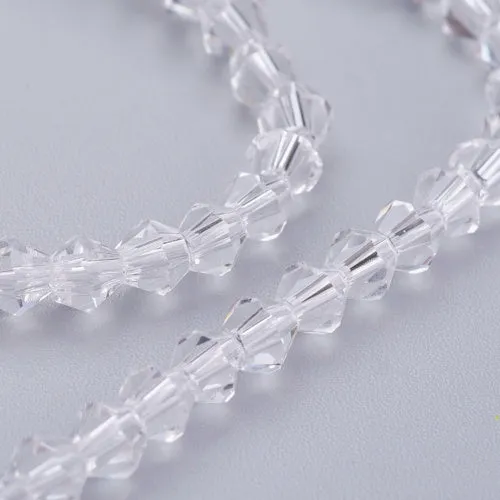 Crystal Glass Beads, Austrian Crystal 5301, Faceted, Bicone, Top Drilled, Clear, 4mm