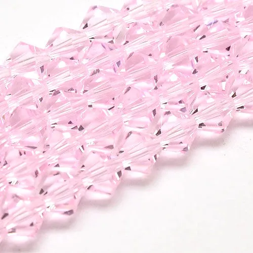 Crystal Glass Beads, Austrian Crystal 5301, Faceted, Bicone, Top Drilled, Pink, 4mm