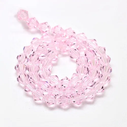 Crystal Glass Beads, Austrian Crystal 5301, Faceted, Bicone, Top Drilled, Pink, 4mm