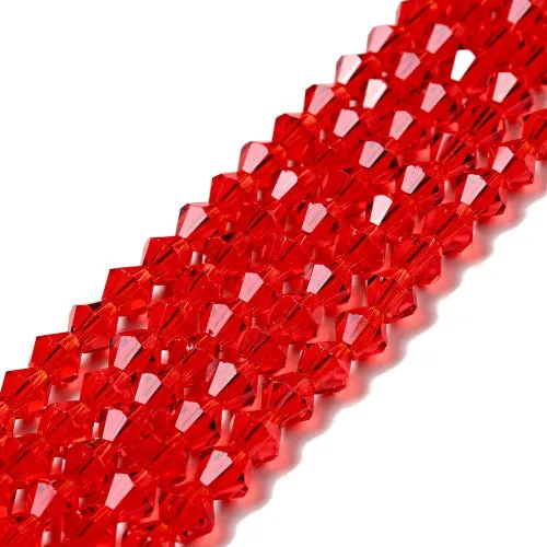 Crystal Glass Beads, Austrian Crystal 5301, Faceted Bicone, Top Drilled, Red, 6mm