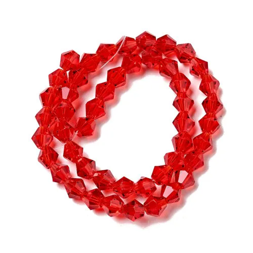 Crystal Glass Beads, Austrian Crystal 5301, Faceted Bicone, Top Drilled, Red, 6mm