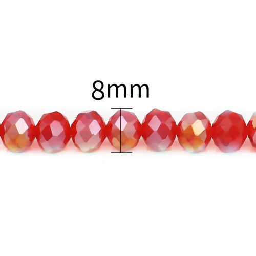 Crystal Glass Beads, Electroplated, Rondelle, Faceted, Red, 8mm