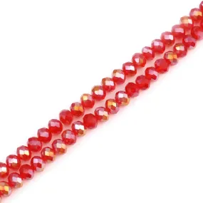 Crystal Glass Beads, Electroplated, Rondelle, Faceted, Red, 8mm