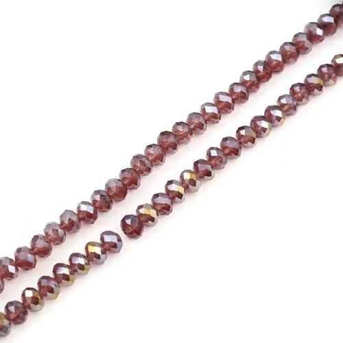 Crystal Glass Beads, Electroplated, Rondelle, Faceted, Wine Red, 8mm