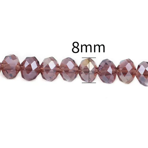 Crystal Glass Beads, Electroplated, Rondelle, Faceted, Wine Red, 8mm