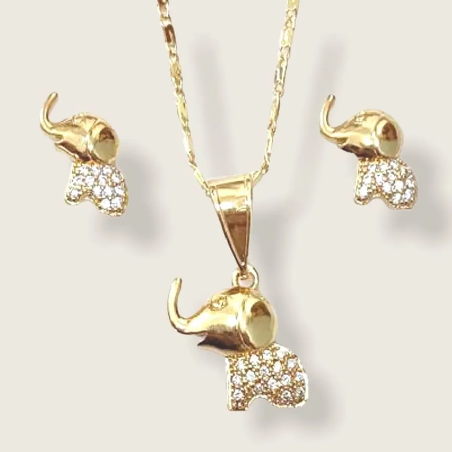 Dd clear crystal elephant set in 18k of gold plated