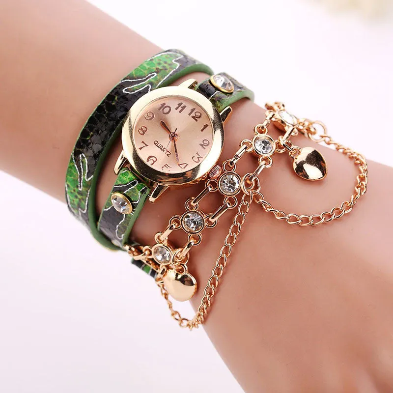 Dress Watches Ladies Leather Rhinestone Rivet Chain Quartz Bracelet Wristwatch Watch Women Montre Sale Feida