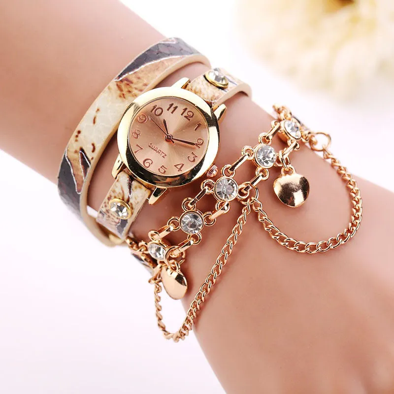 Dress Watches Ladies Leather Rhinestone Rivet Chain Quartz Bracelet Wristwatch Watch Women Montre Sale Feida