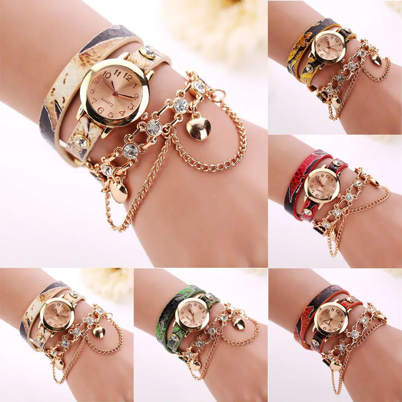 Dress Watches Ladies Leather Rhinestone Rivet Chain Quartz Bracelet Wristwatch Watch Women Montre Sale Feida