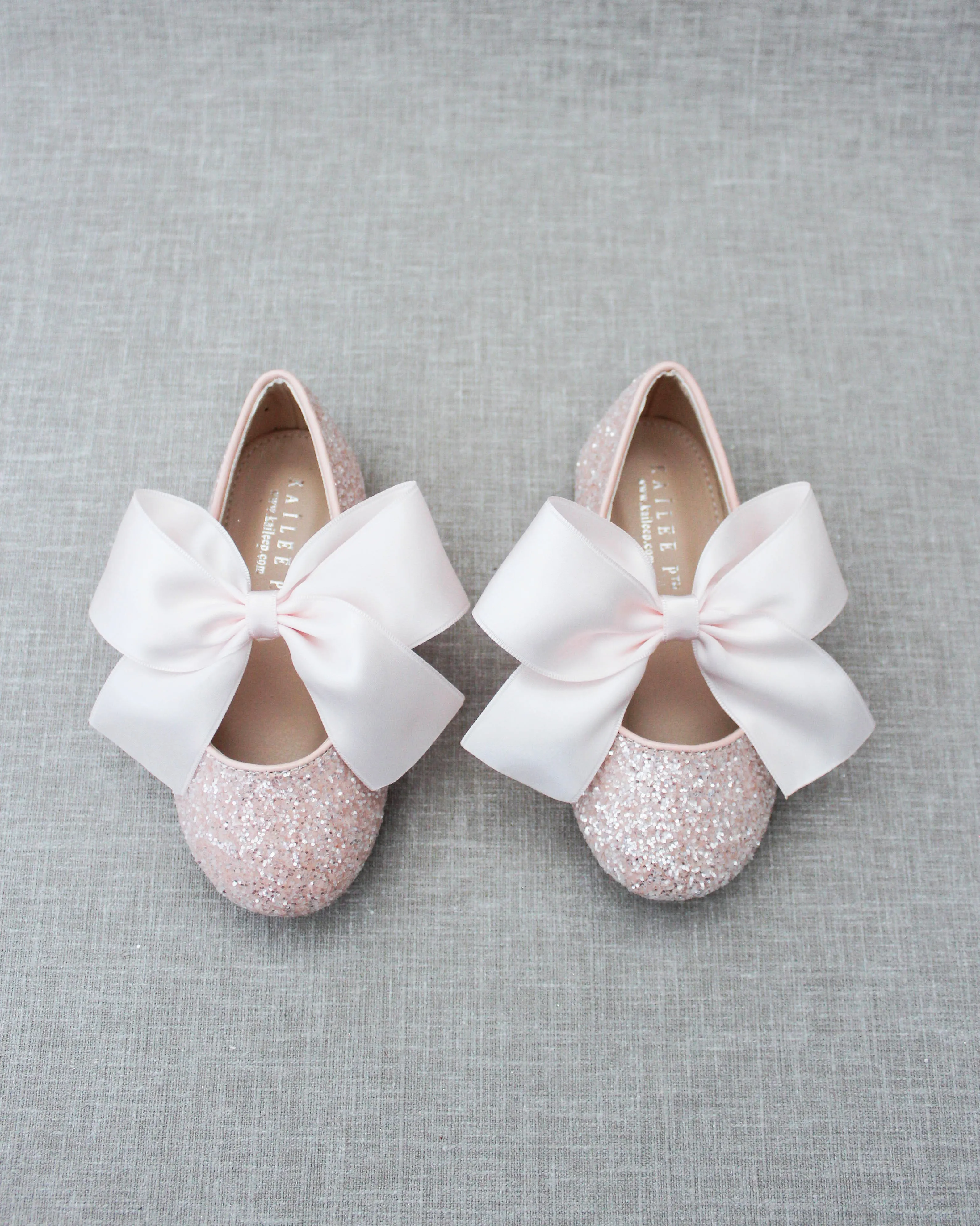 Dusty Pink Glitter Mary Jane Ballet Flats with Satin Bow