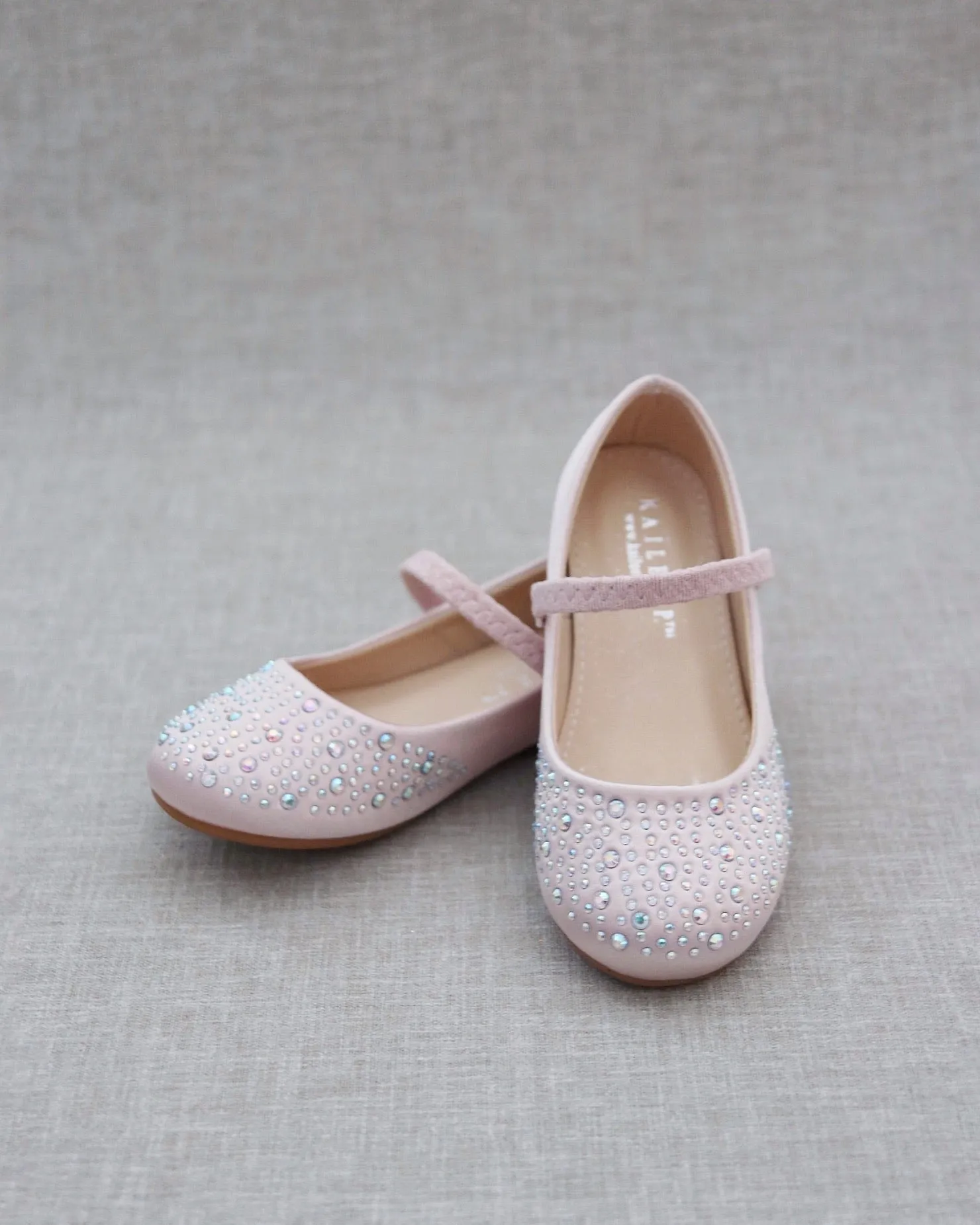 Dusty Pink Rhinestone Embellished Satin Mary Jane Flats