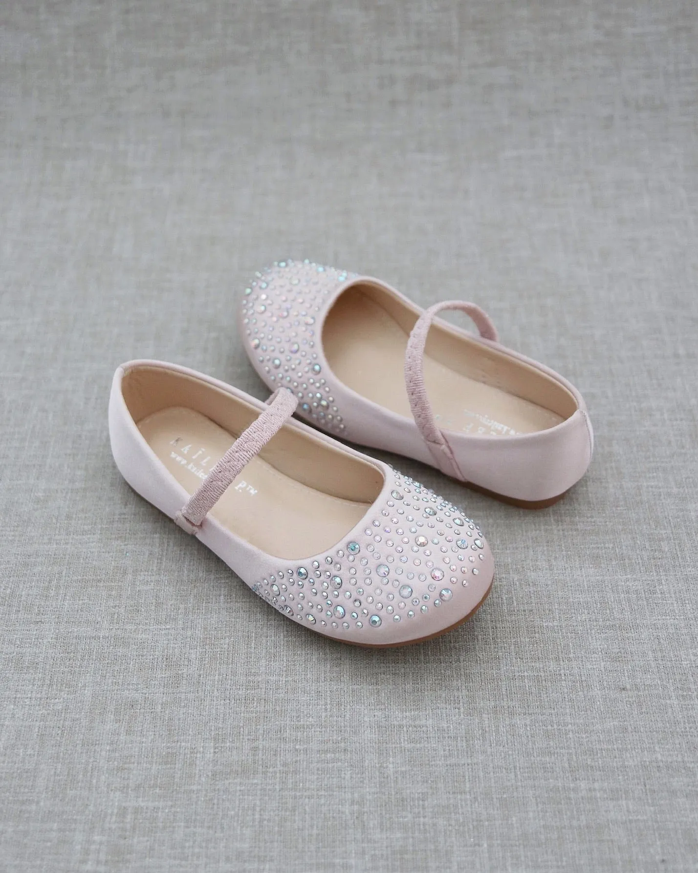 Dusty Pink Rhinestone Embellished Satin Mary Jane Flats