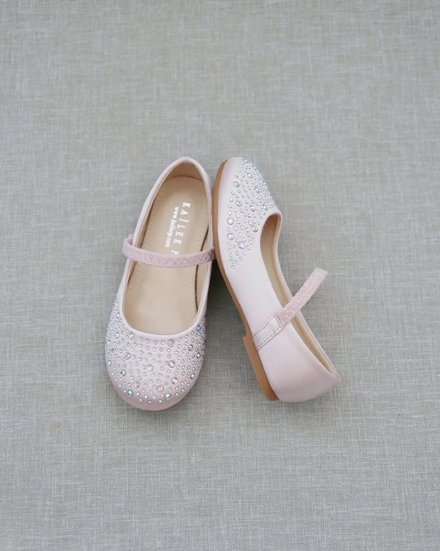 Dusty Pink Rhinestone Embellished Satin Mary Jane Flats