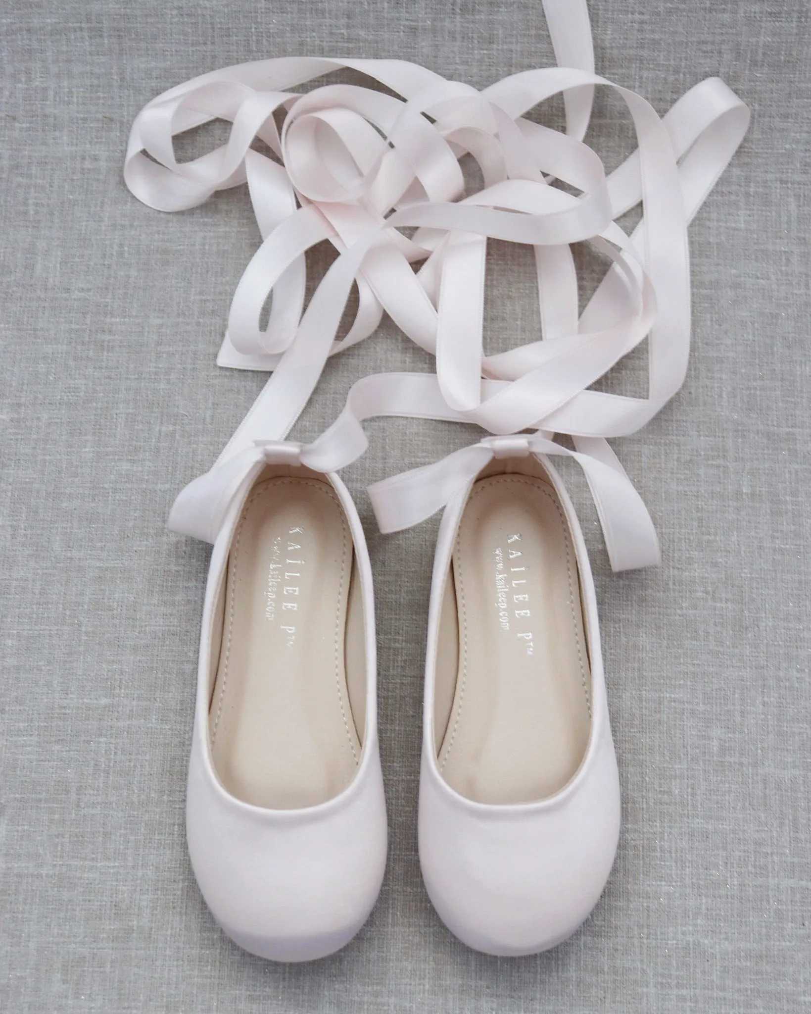 Dusty Pink Satin Ankle Tie lead to Ballerina Lace Up