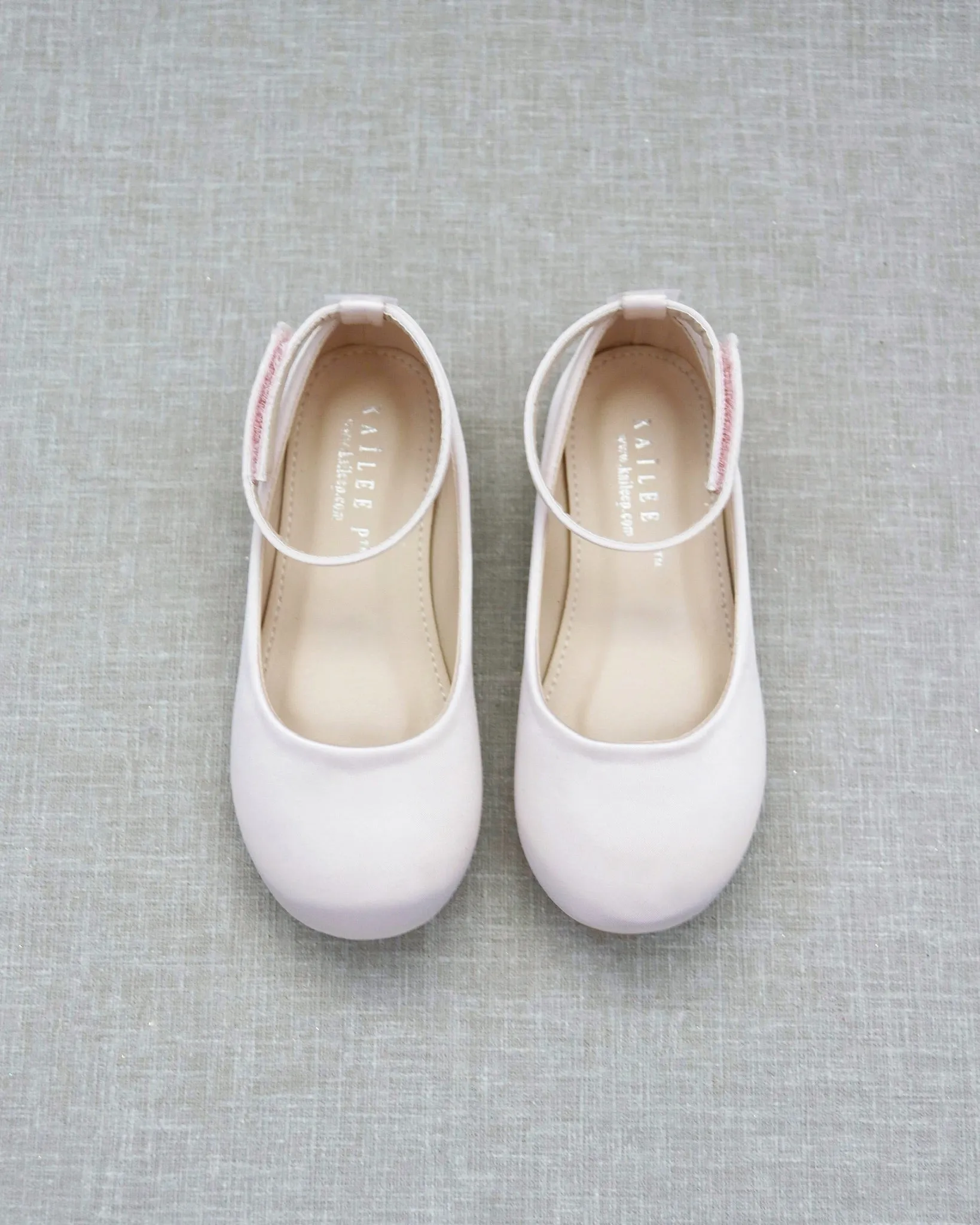 Dusty Pink Satin Flats - Velcro Ankle Strap