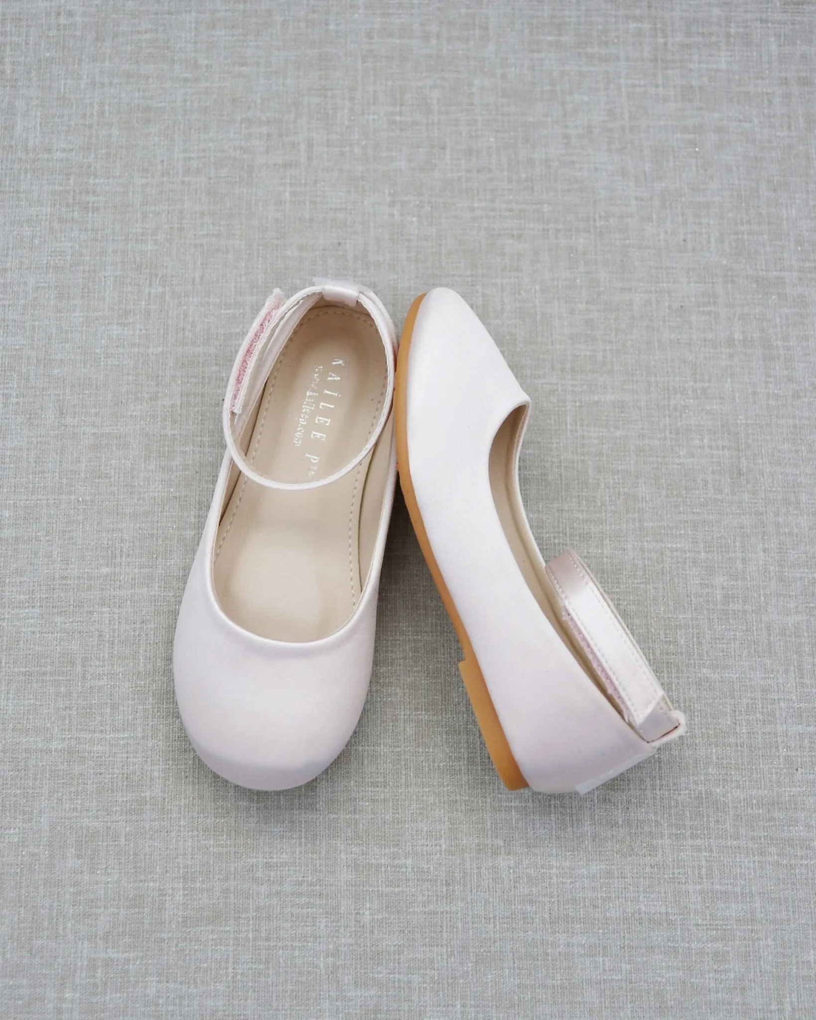 Dusty Pink Satin Flats - Velcro Ankle Strap