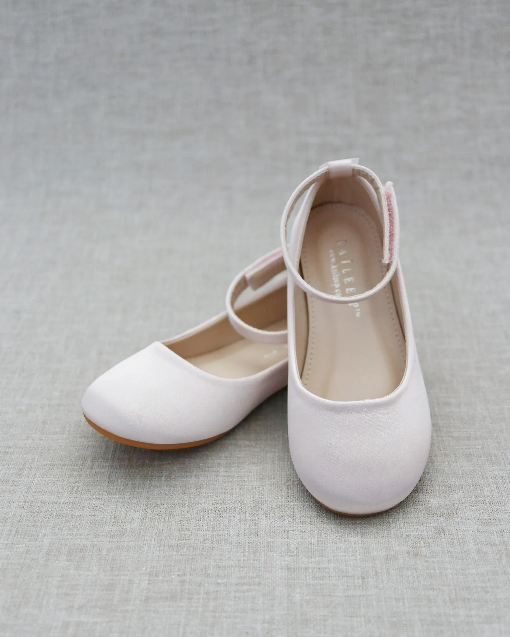 Dusty Pink Satin Flats - Velcro Ankle Strap