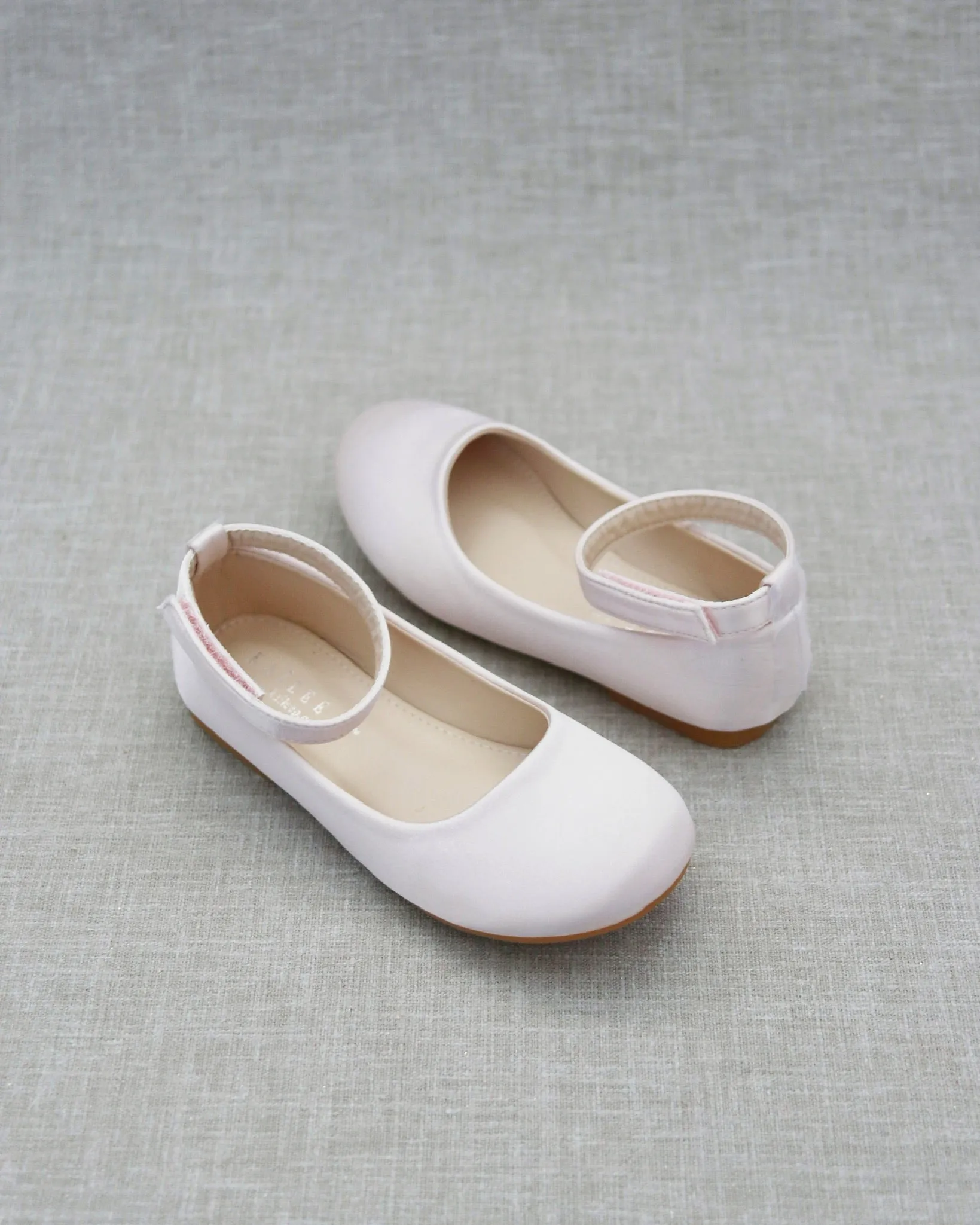 Dusty Pink Satin Flats - Velcro Ankle Strap