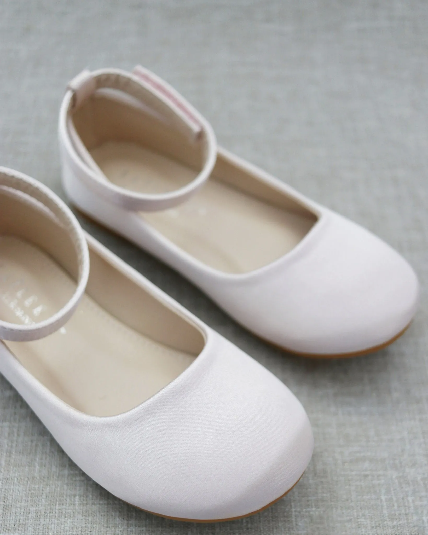 Dusty Pink Satin Flats - Velcro Ankle Strap