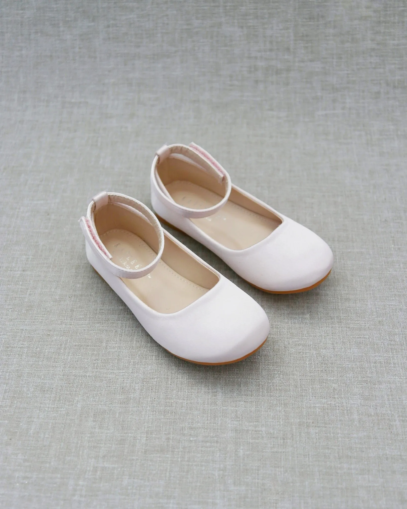 Dusty Pink Satin Flats - Velcro Ankle Strap