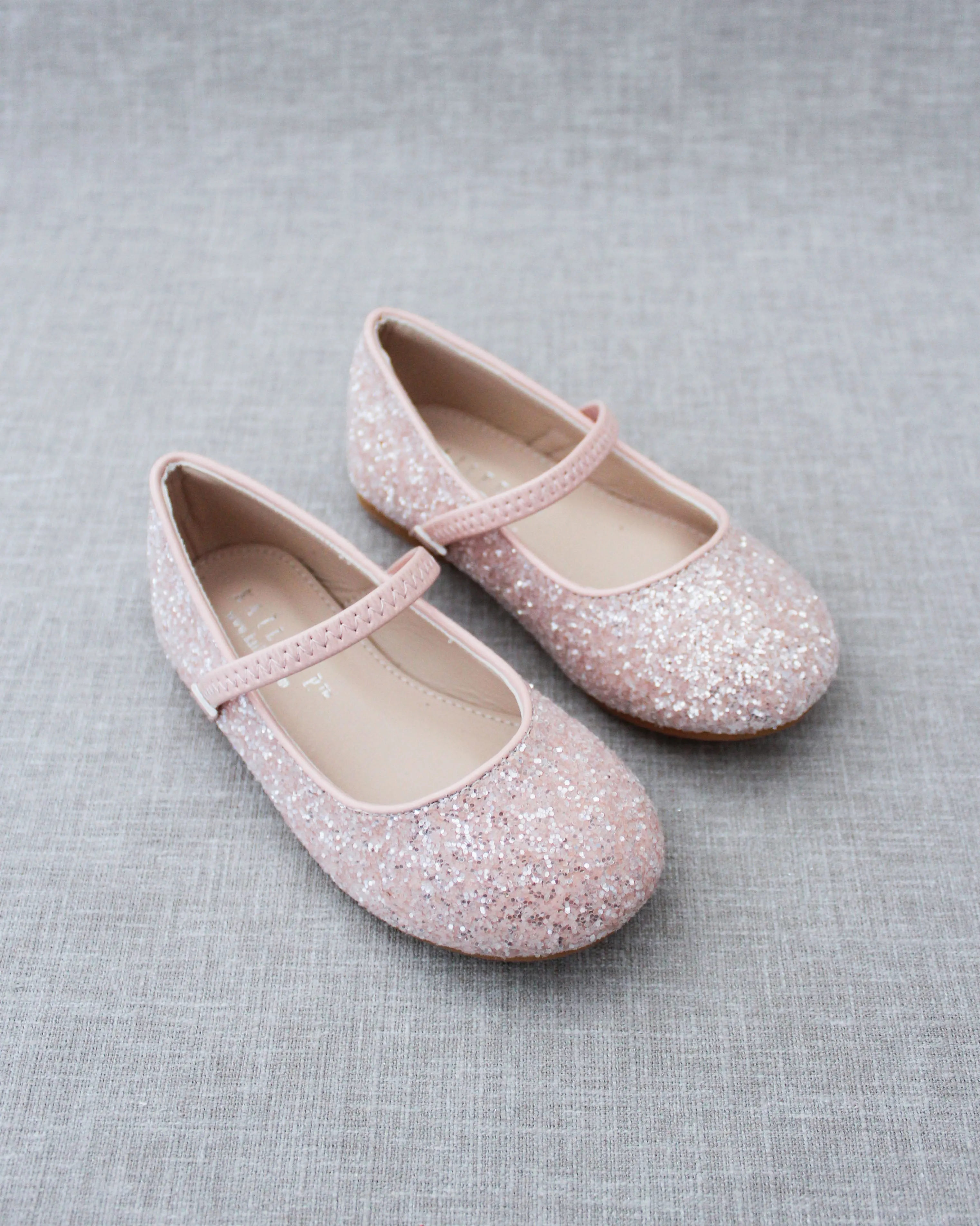 Dusty Pink Sparkly Mary Jane Ballet Flats