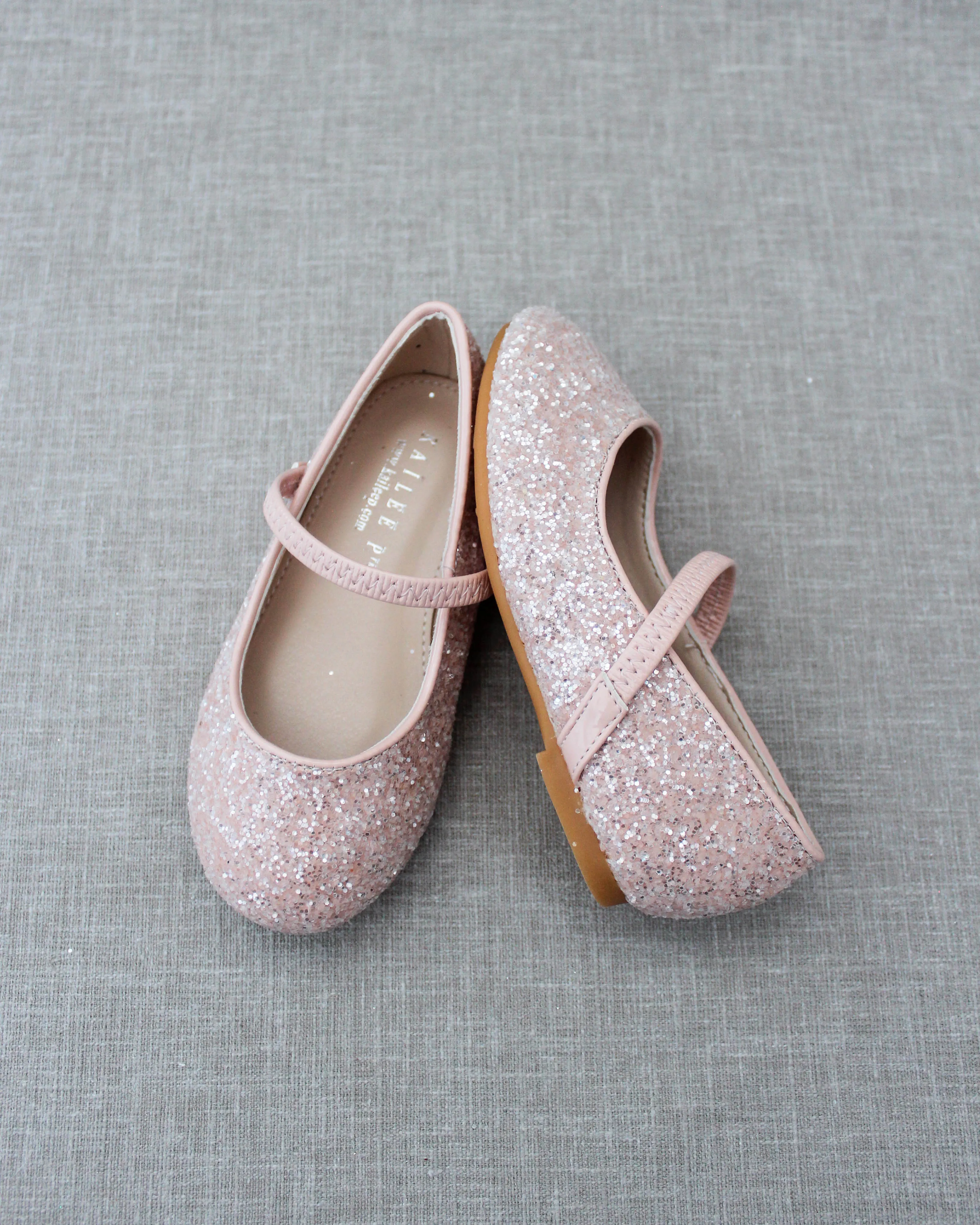 Dusty Pink Sparkly Mary Jane Ballet Flats