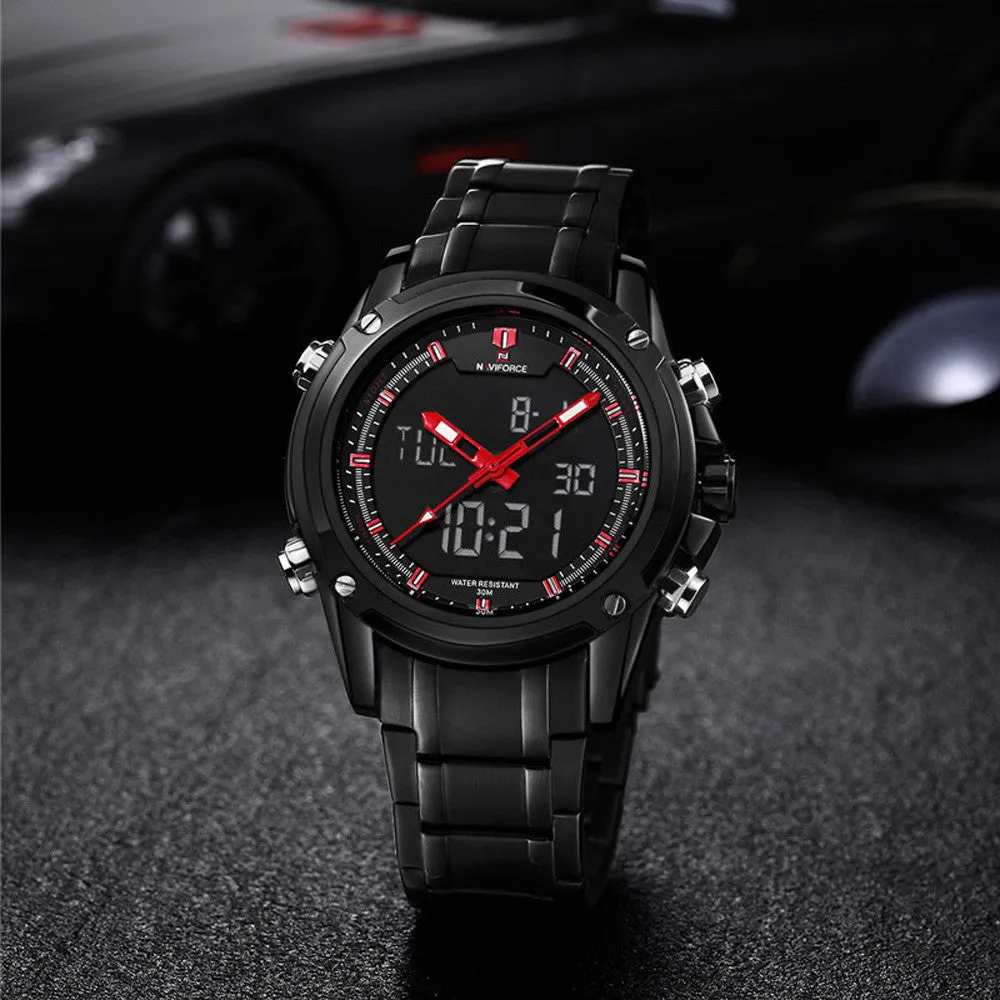 Feida Men's Watch Military Sports Dual-display Multi-function Stainless Steel Clock Mens Watches Top Relogio Masculino