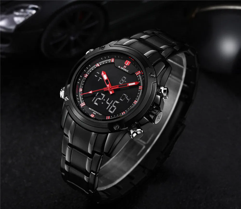 Feida Men's Watch Military Sports Dual-display Multi-function Stainless Steel Clock Mens Watches Top Relogio Masculino