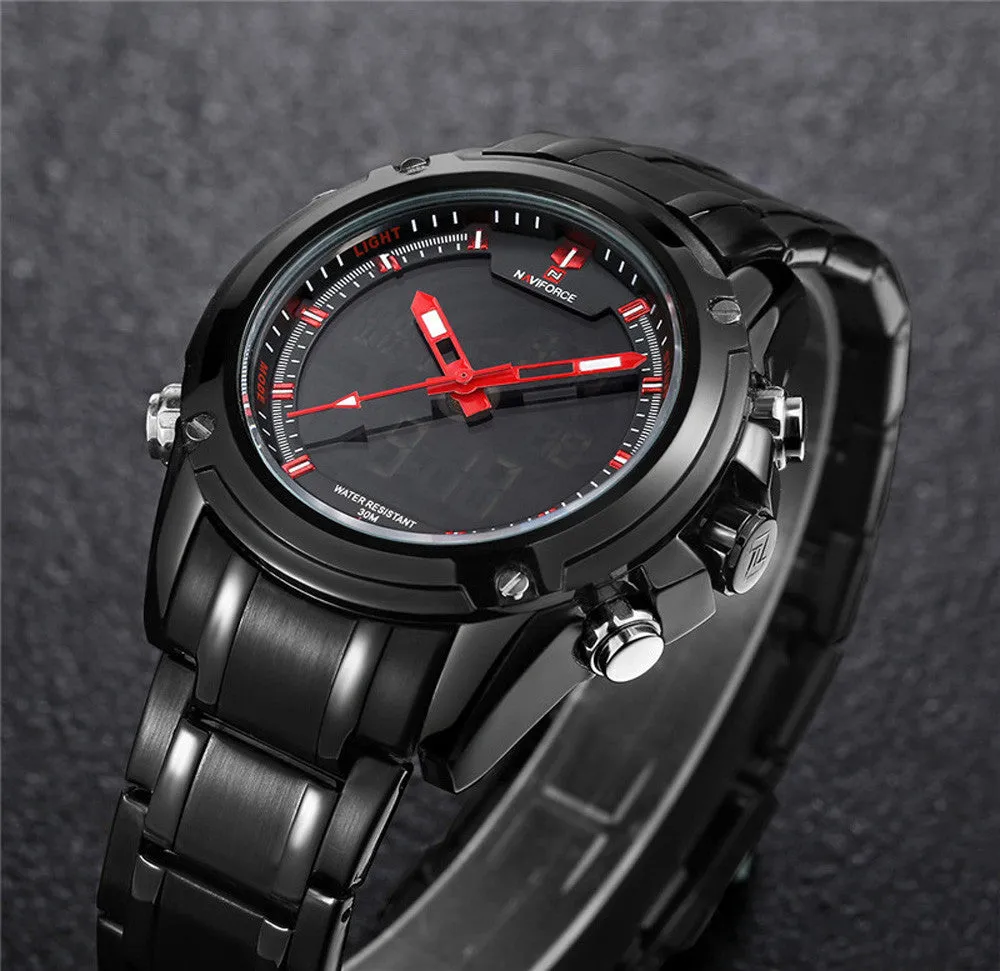 Feida Men's Watch Military Sports Dual-display Multi-function Stainless Steel Clock Mens Watches Top Relogio Masculino