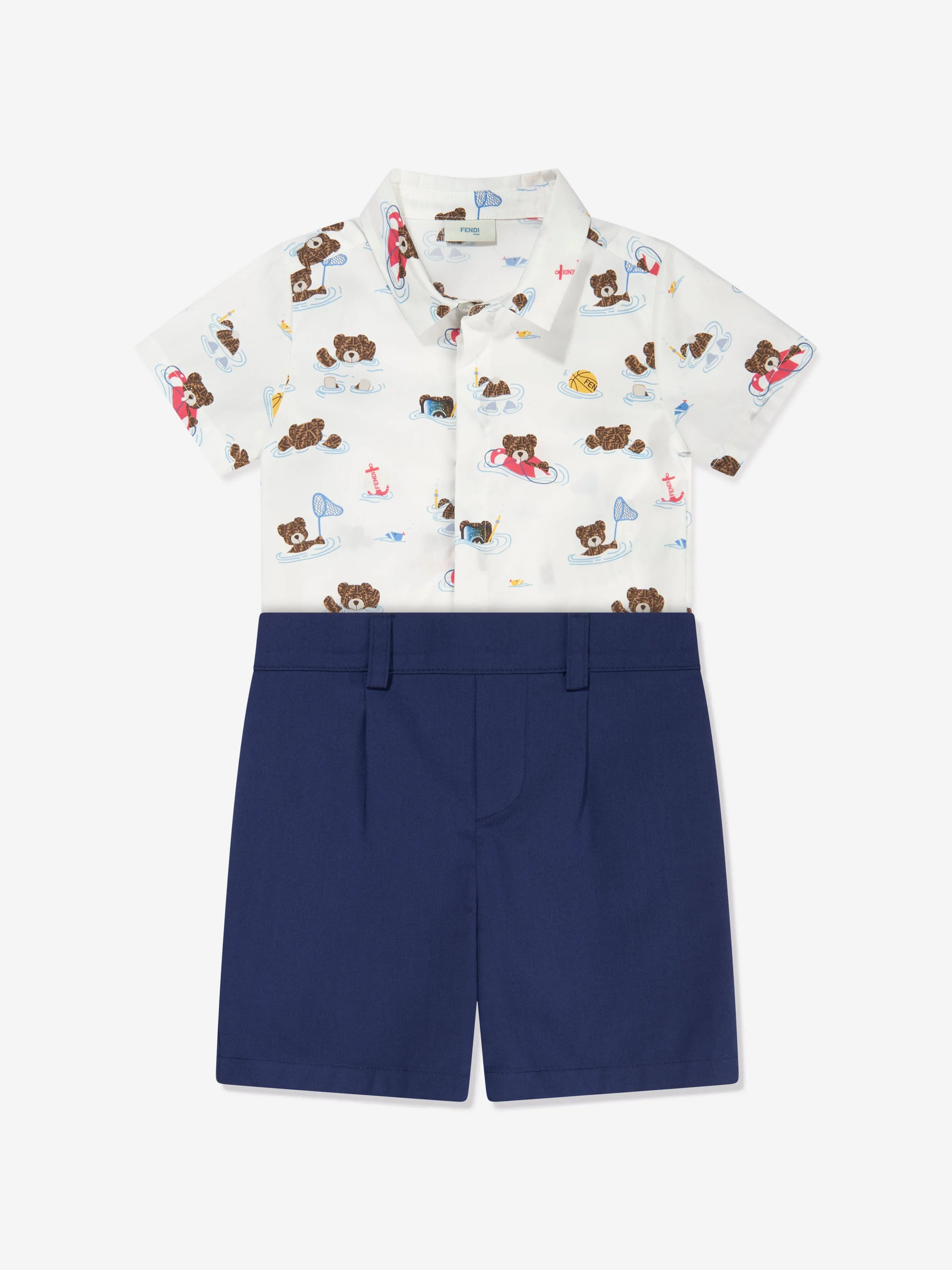 Fendi Kids - Baby Boys Bear Beach Party Romper in Multicolour | Childsplay Clothing