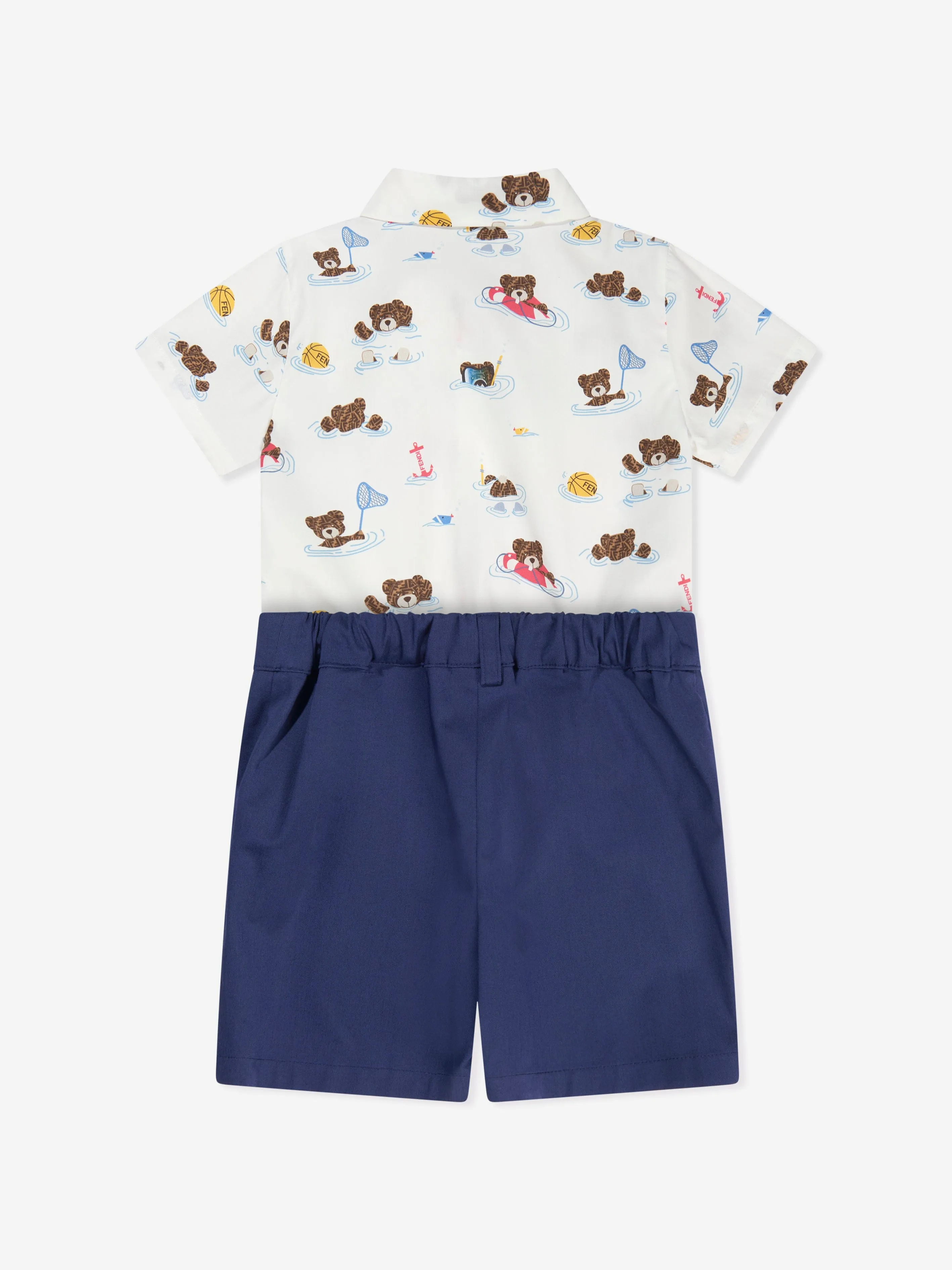 Fendi Kids - Baby Boys Bear Beach Party Romper in Multicolour | Childsplay Clothing