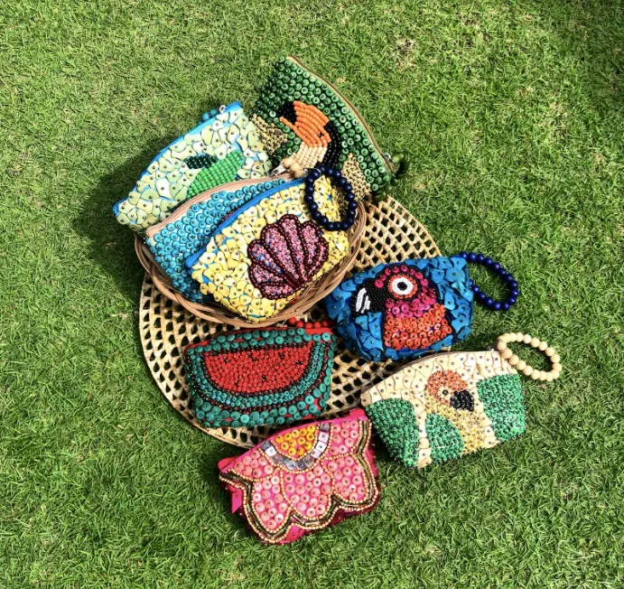 Floral Beaded Wallet- Face Mask Set