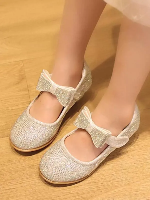 Flower Girl Shoes Gold Polyester Rhinestones Party Shoes For Kids