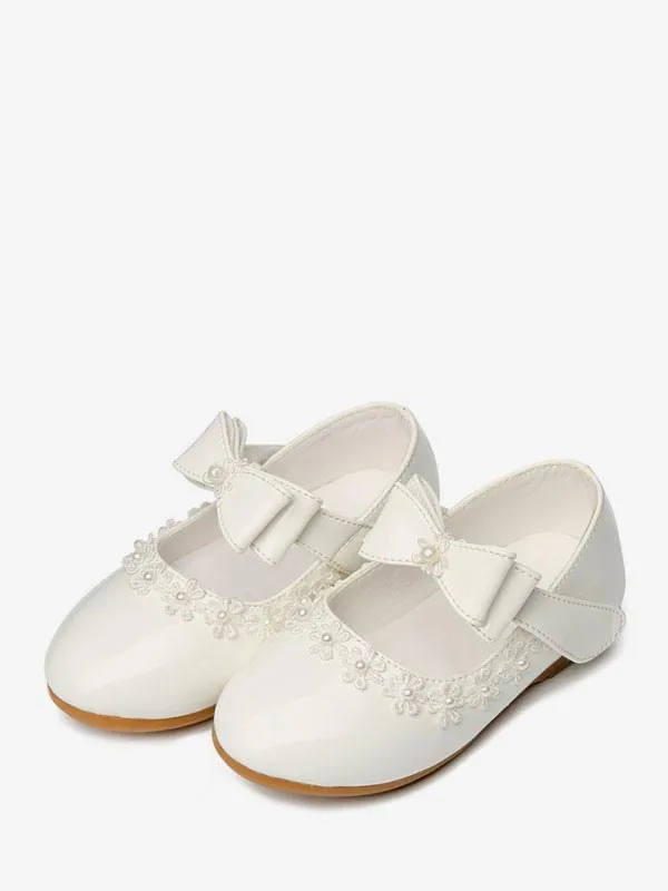 Flower Girl Shoes White PU Leather Bows Party Shoes For Kids