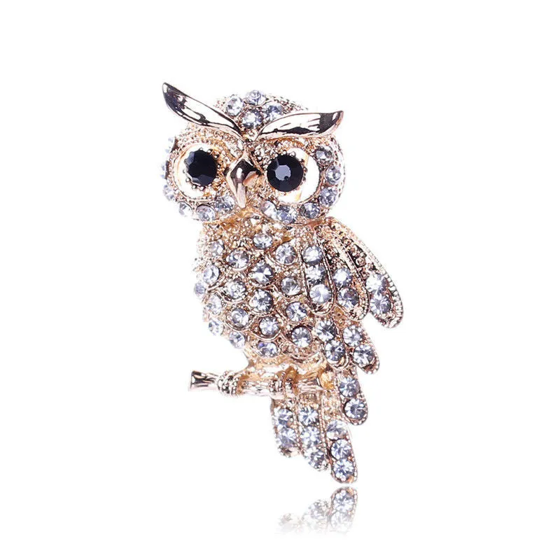 For Weddings S  Brooches Gold Plated Owl Style Shiny Crystal Inlay Lady Jewelry Rhinestone Brooches SM6